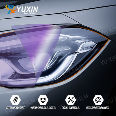 0.3x15M Self Healing Car Photochromic Headlight Film Purple To Black TPU Light Control Film